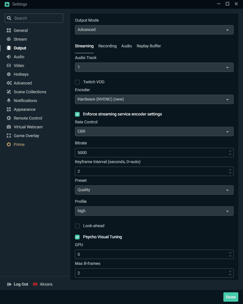 Streamlabs OBS Advanced Output Mode