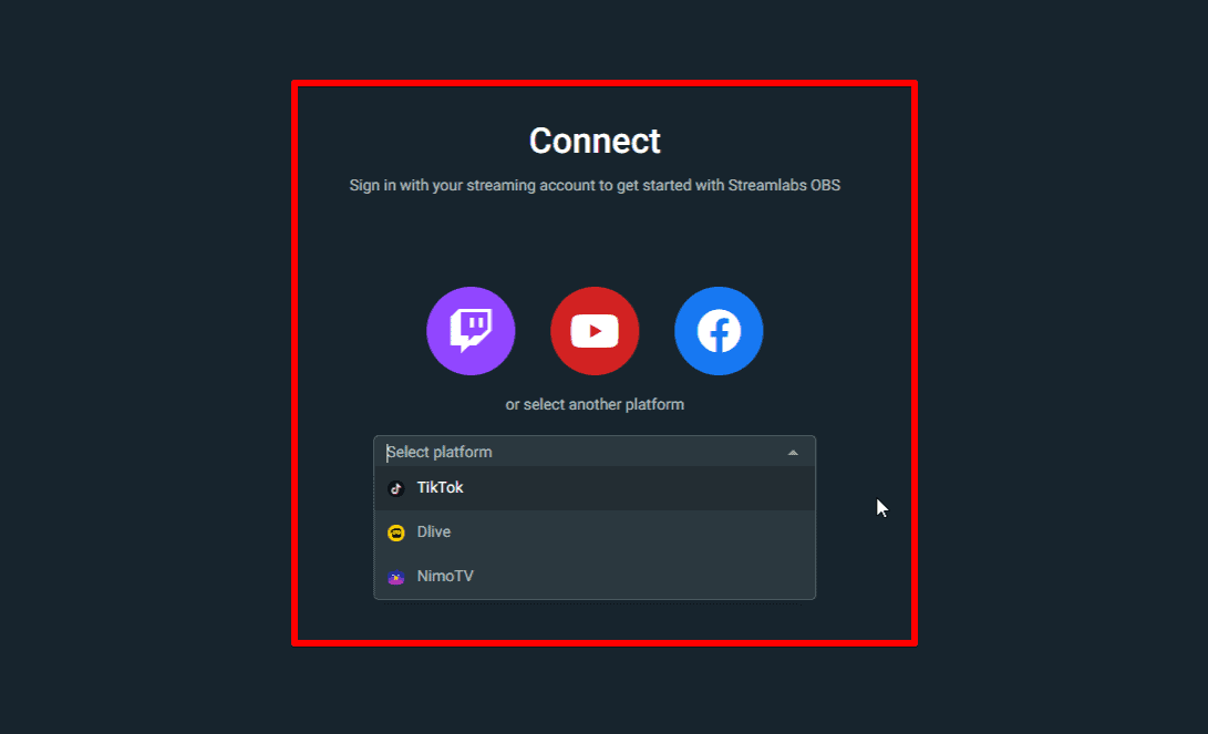 Streamlabs OBS Connect With Streaming Account