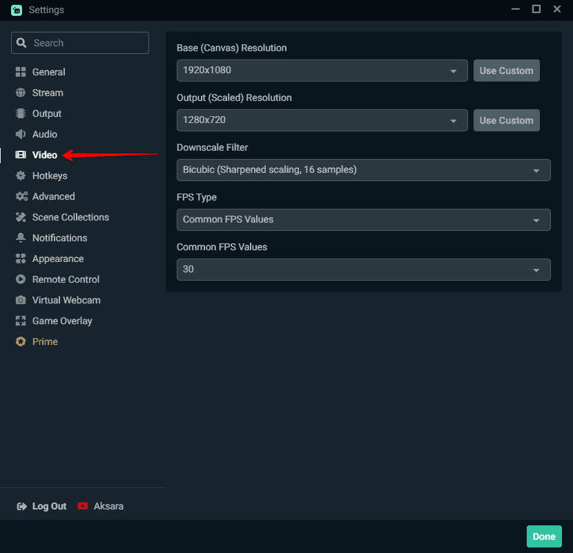 Streamlabs OBS Video Resolution Settings